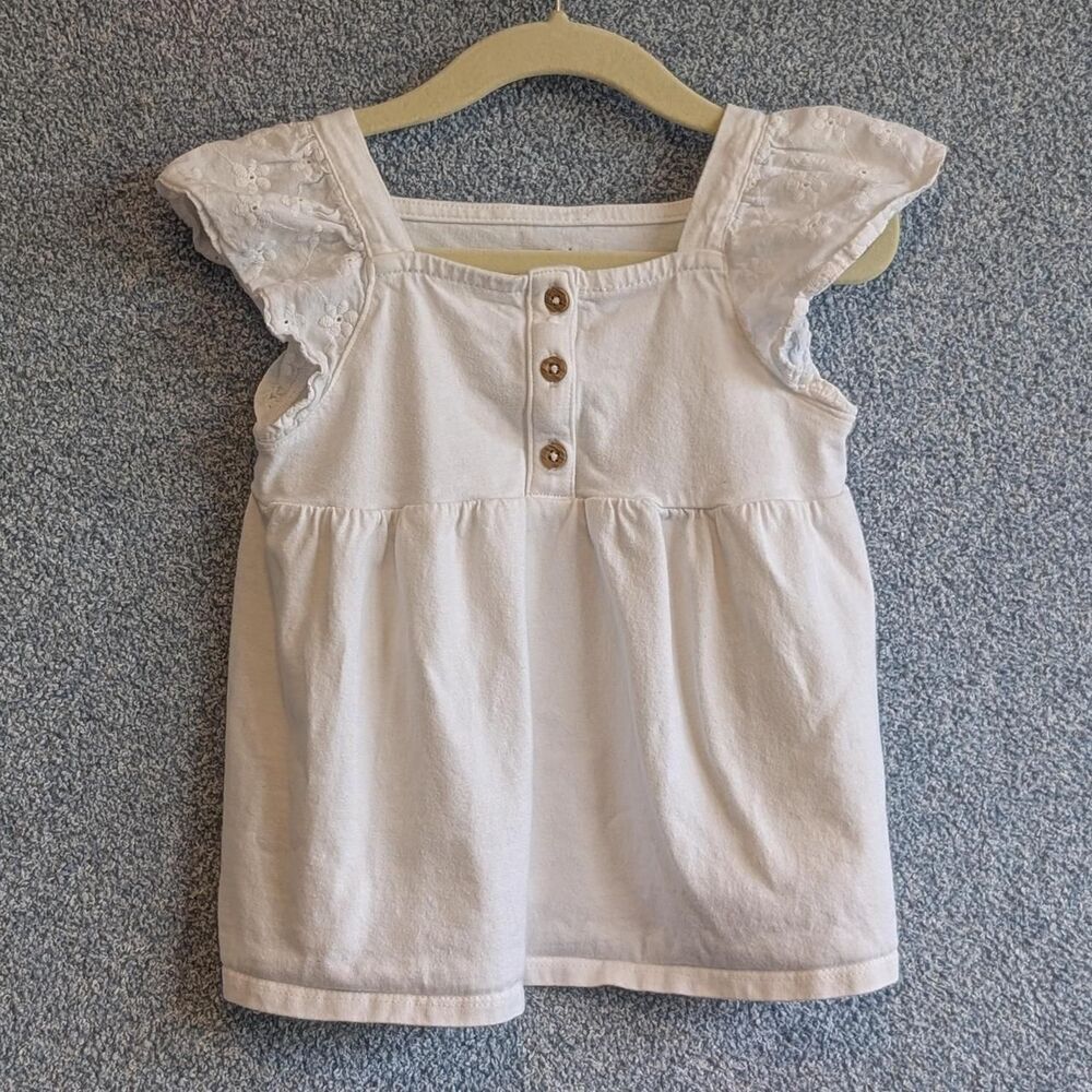 Carter's Girls 5T White Floral Eyelet Flutter Sleeve Cotton Shirt